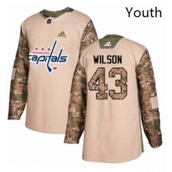 Youth Adidas Washington Capitals 43 Tom Wilson Authentic Camo Veterans Day Practice NHL Jersey